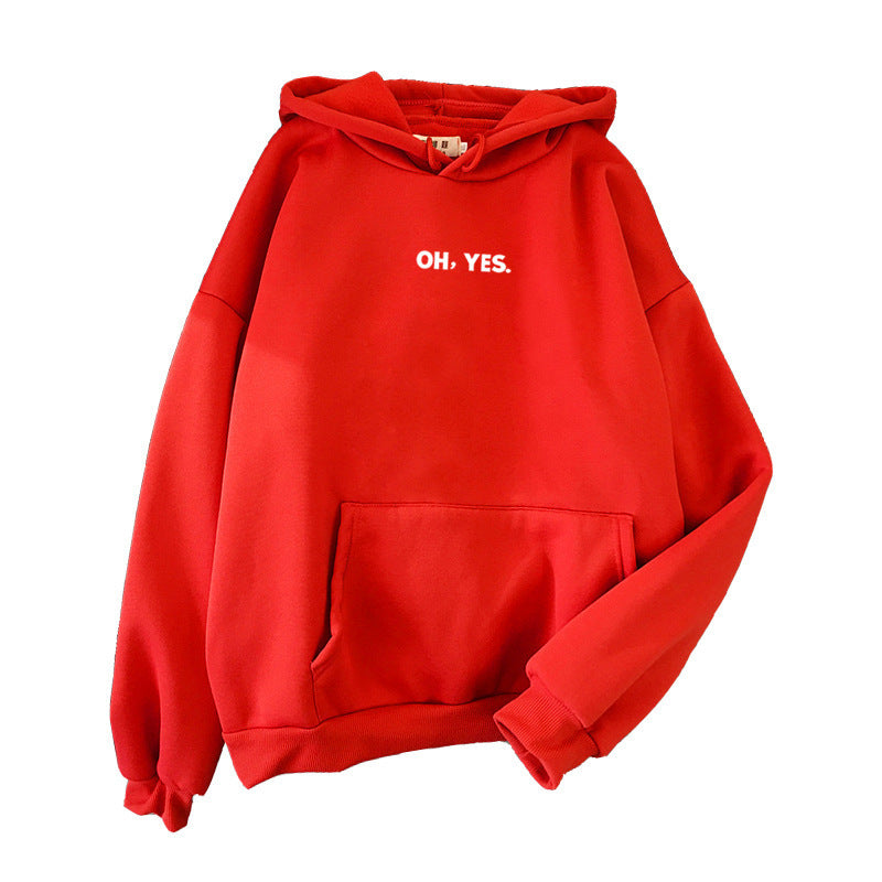 Cozy 'Oh Yes' Printed Loose Hoodie for Casual Everyday Wear