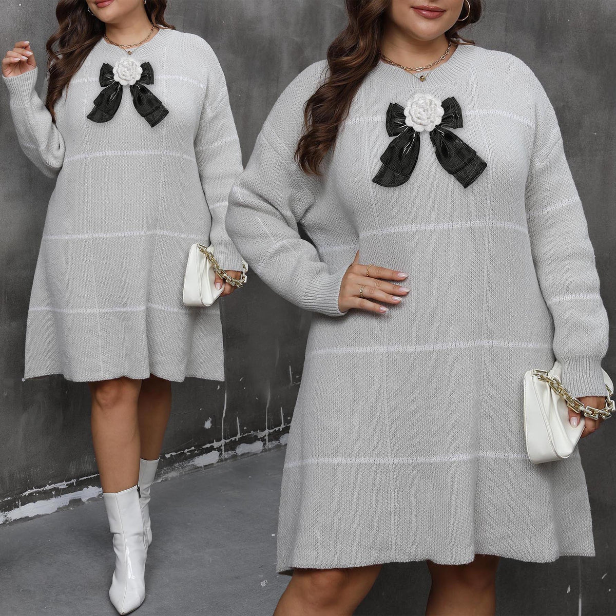 Womens Striped Color-block Bow Dress