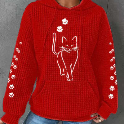 Cozy Waffle Knit Letter Print Hooded Sweatshirt