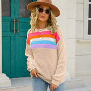 Spring New Women's Thin Stitching Mixed Color Pullover Sweater
