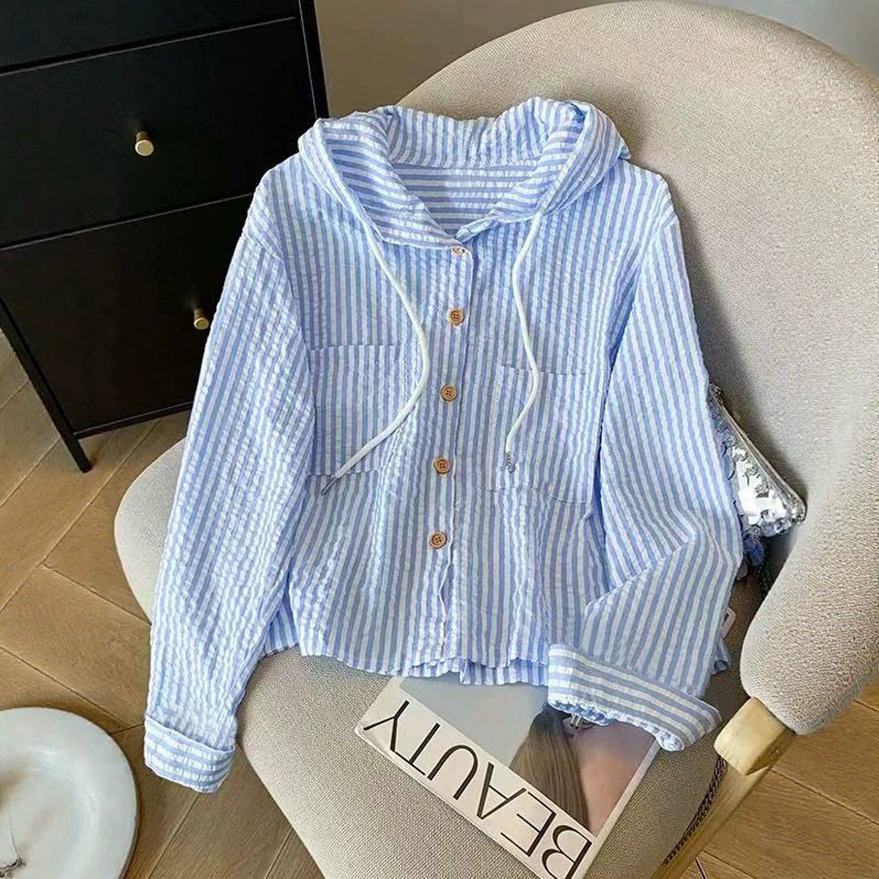 Striped Hooded Beach Shirt for Women – Summer Vibes