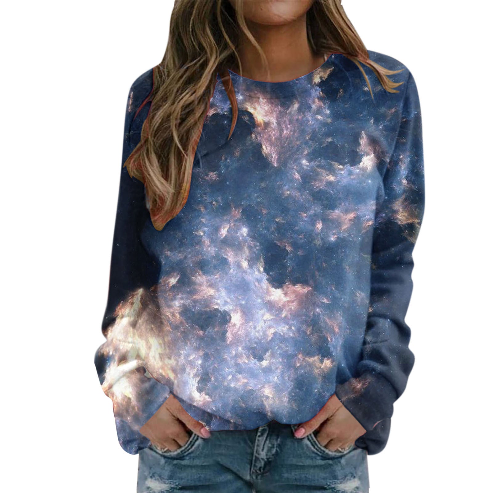 Stunning Starry Sky 3D Print Women's Round Neck Sweater