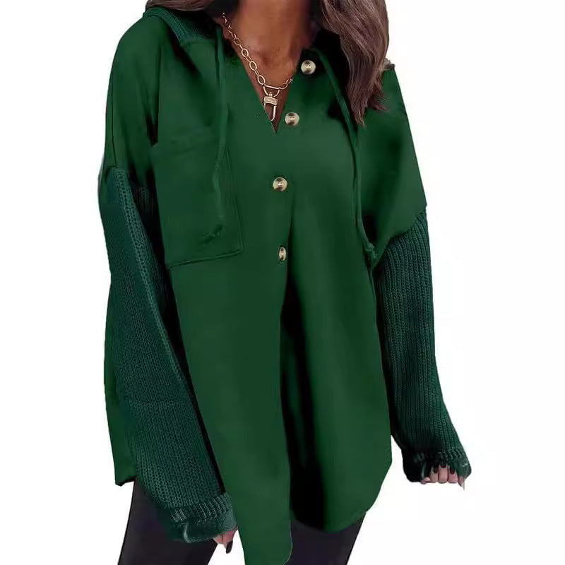 Women's Casual Loose Button Hooded Sweatshirt