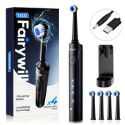 Electric Rotating Toothbrush with USB Charging Base and 4 Brush Heads