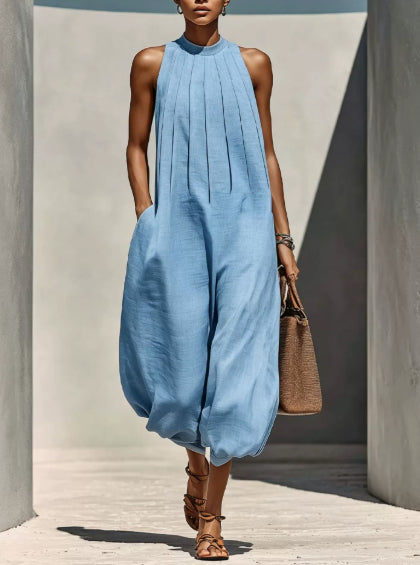 Chic Linen-Blend Sleeveless Vacation Jumpsuit