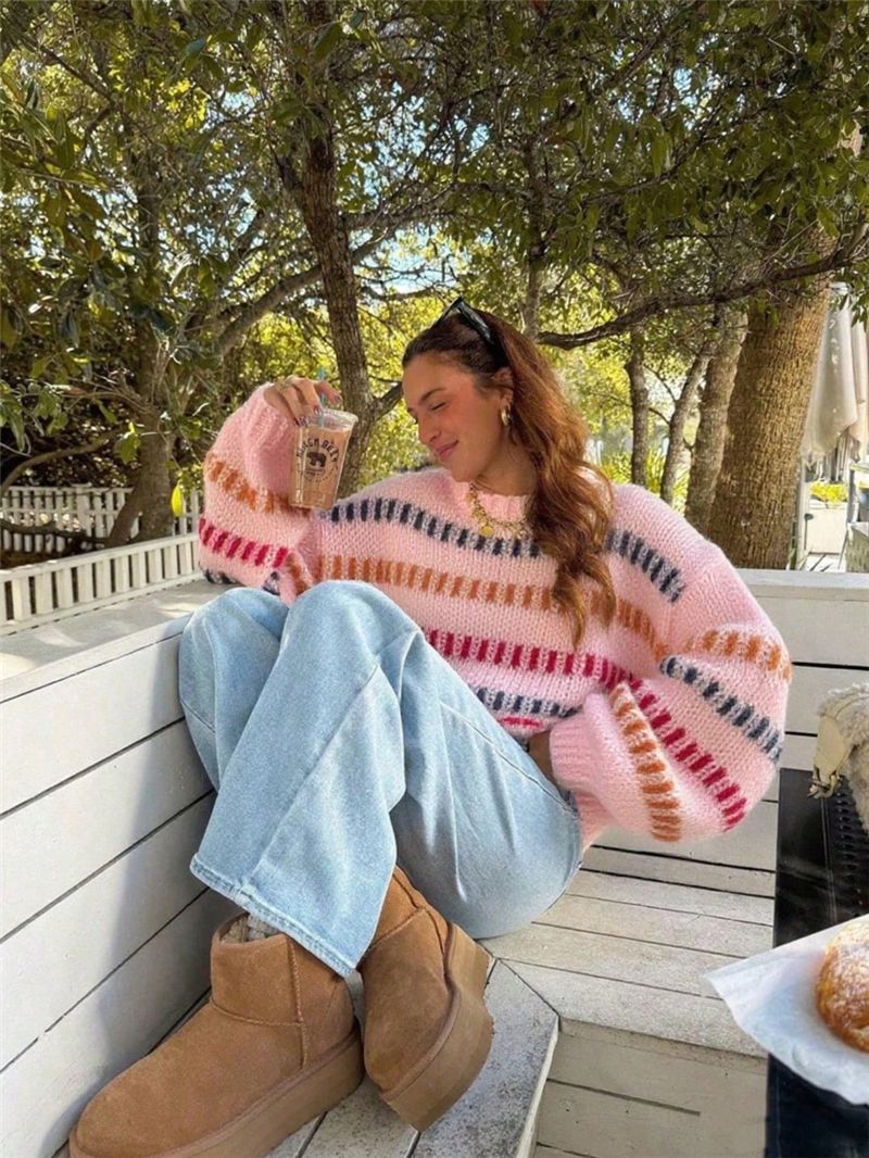 Casual Fashionable Retro Loose-fit Sweater with Batwing Sleeves