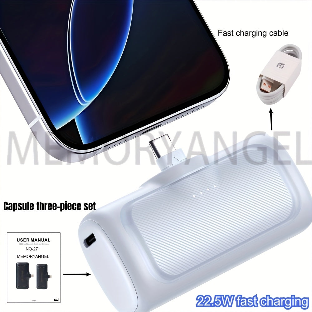 22.5W Fast Charging, 5000/10000mAh Mini Portable Charger, 5000mAh Optional 1/2/4pcs USB-C Power Bank With Charging Station Specification, Universal Compatibility, Dual Power Mode, Rechargeable...
