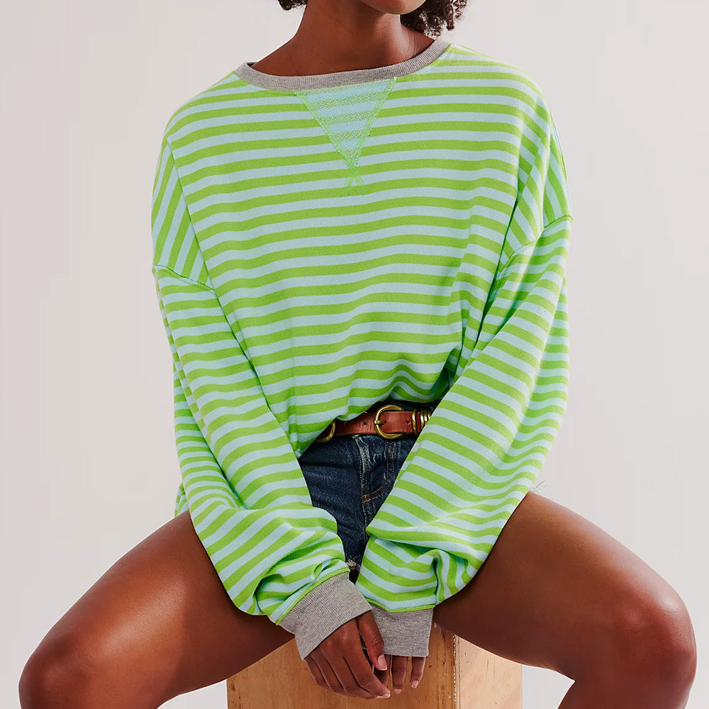 Cozy Multicolor Striped Loose Winter Sweater for Women