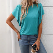 Women's Solid Color Ruffle Sleeve Loose Fit Short‑Sleeve Tee