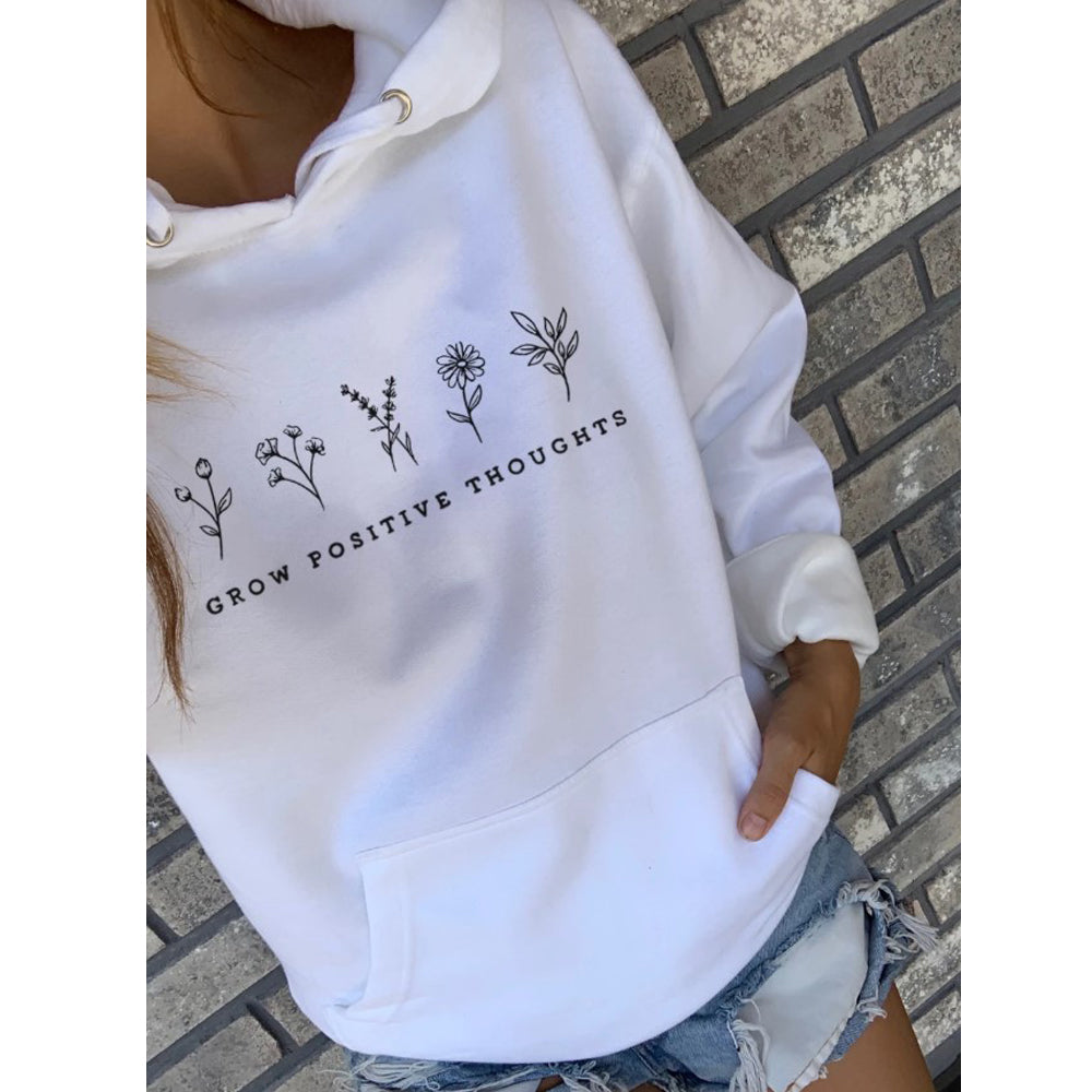 Casual Letter Print Hooded Sweatshirt with Pocket
