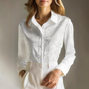New French Jacquard Subtle Pattern Lapel Long Sleeve Shirt Women's Clothing