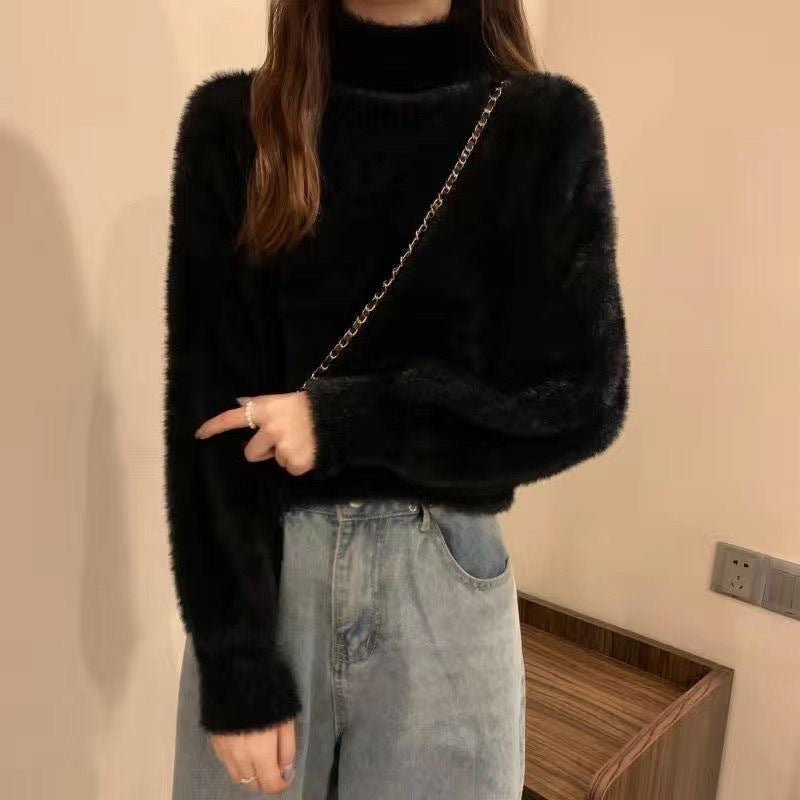 Top Mink Fur Half-high-neck Base Knitted Sweater