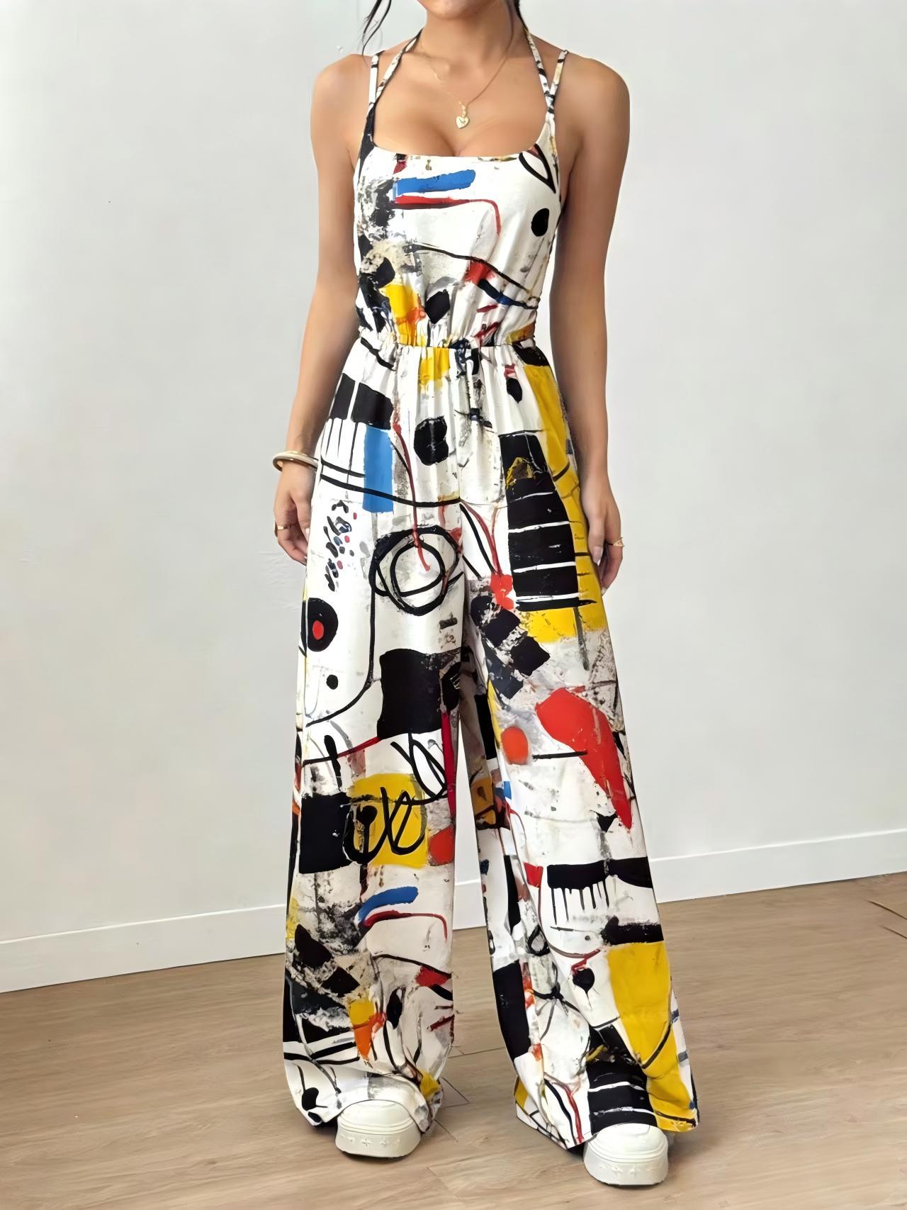Women's Leopard-Print Strappy Wide-Leg Jumpsuit