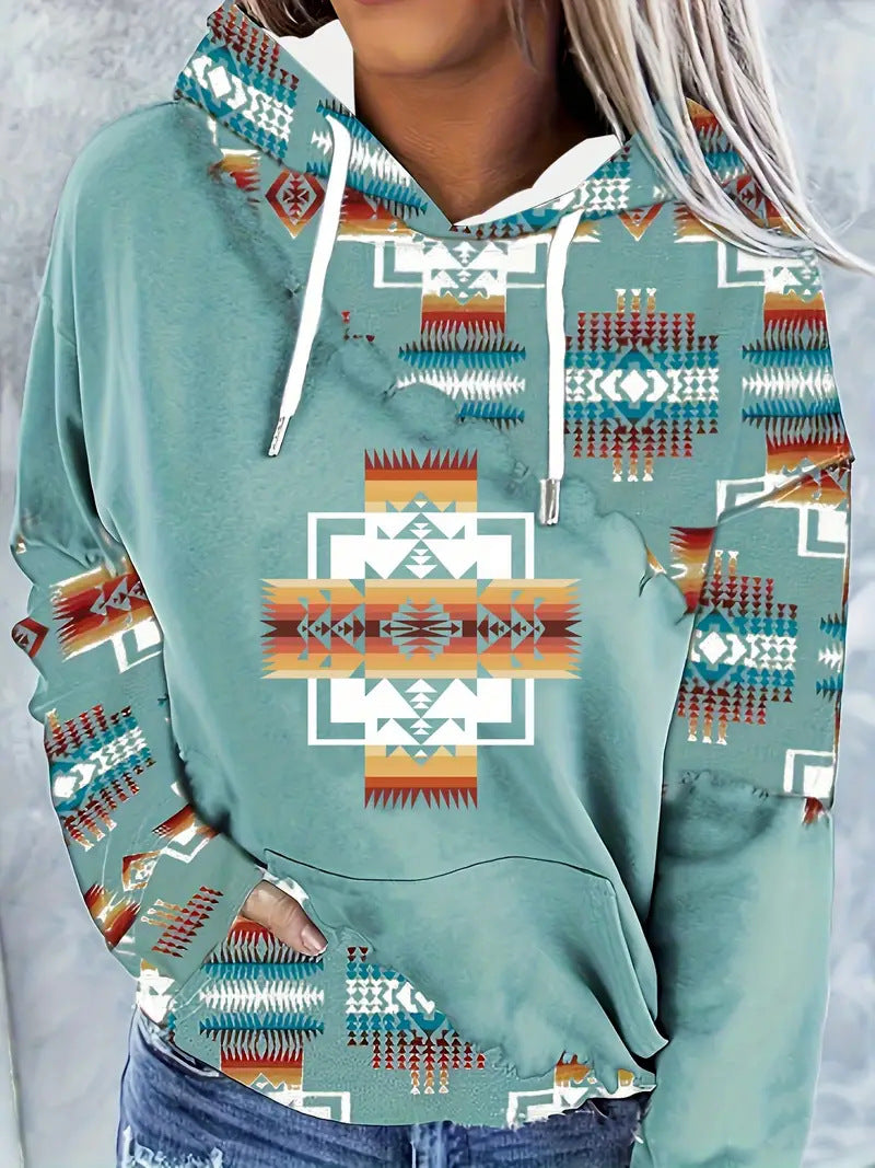Boho Ethnic Print Loose Fall Winter Hoodie