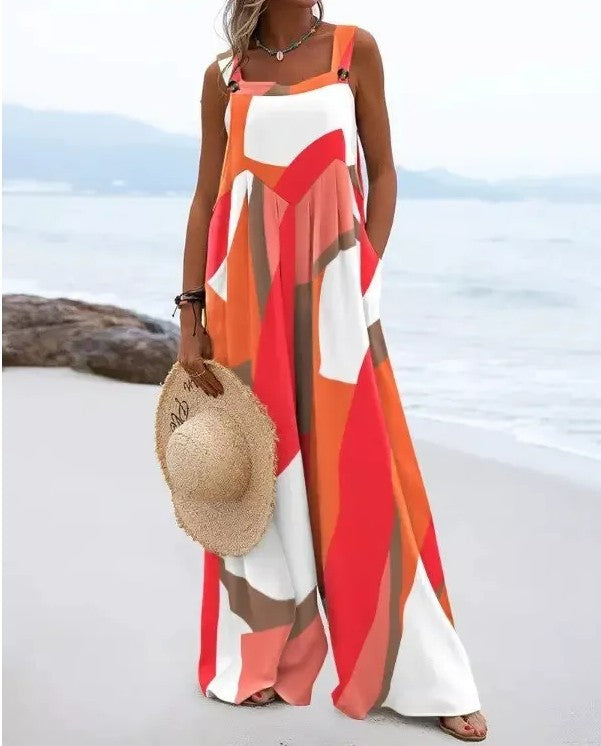 Women's Casual Fashion Printing Suspender Pants