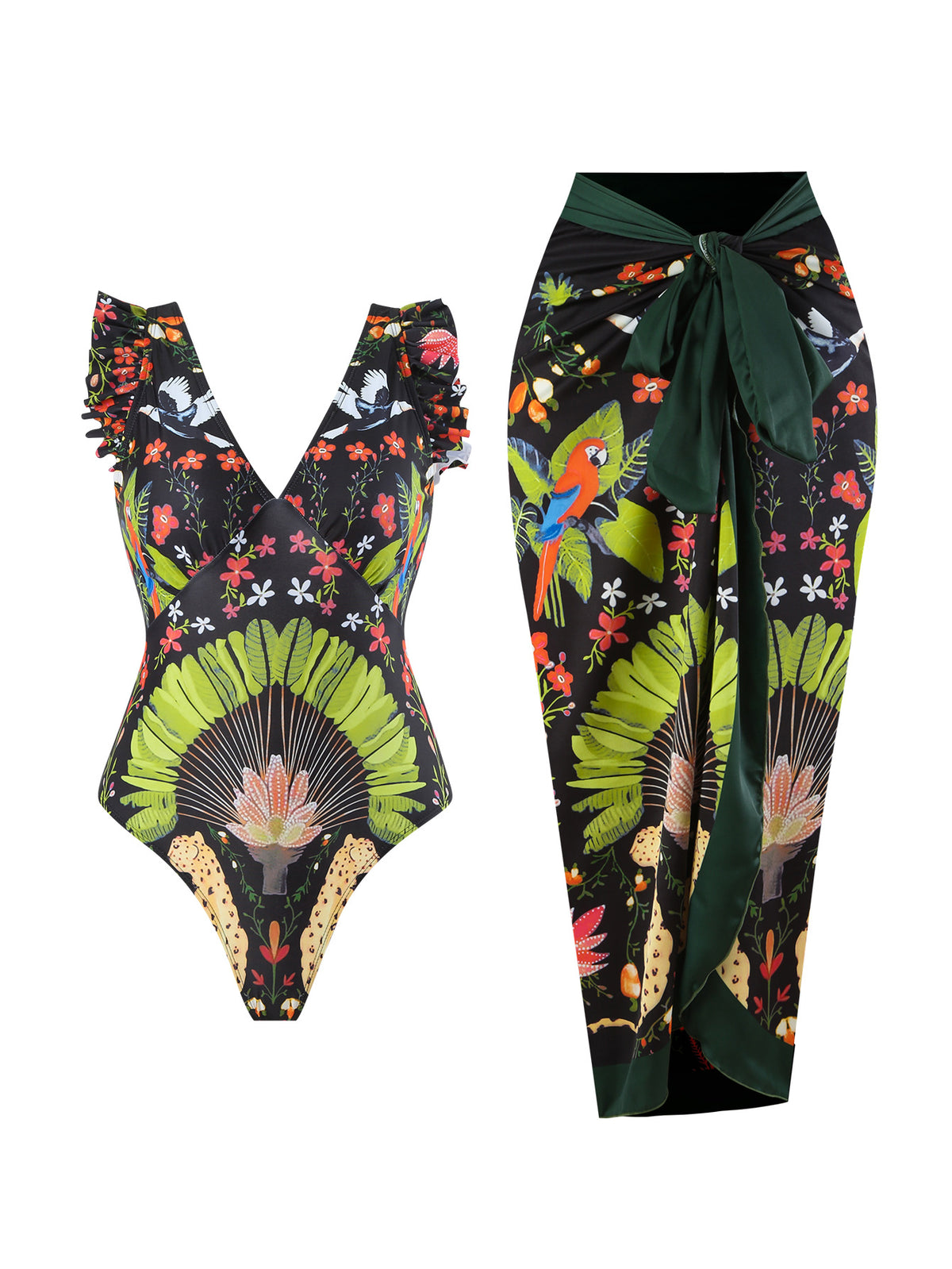 Printed Swimsuit Covering Belly Thin Flying Yarn Skirt