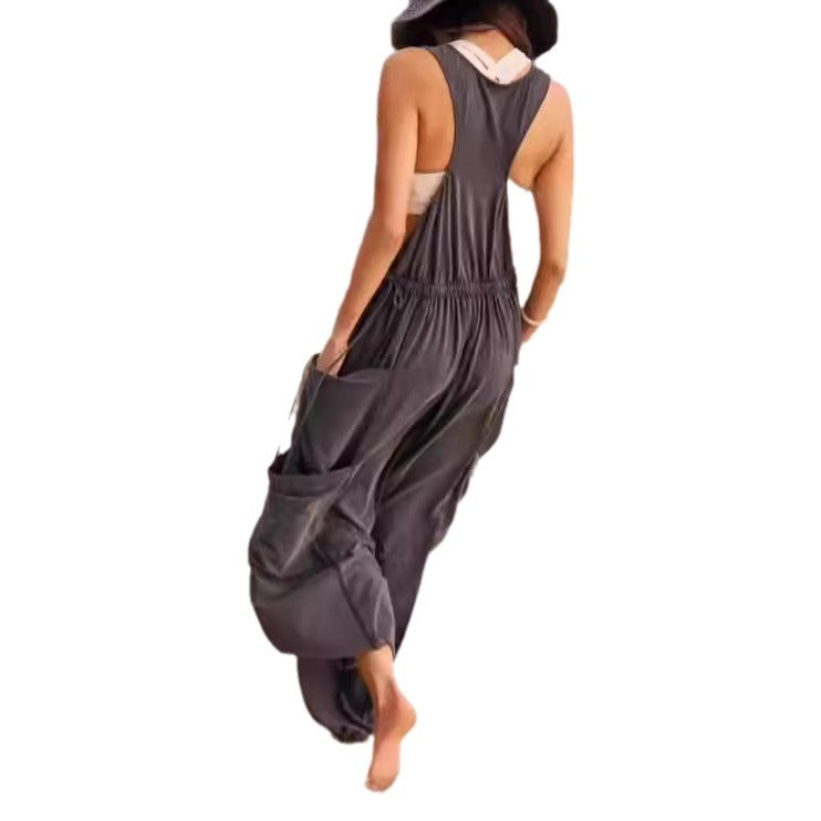 Women's Loose Casual Sling Jumpsuit with Pockets