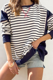 Colorblock Striped Long Sleeve Casual Pullover Sweatshirt