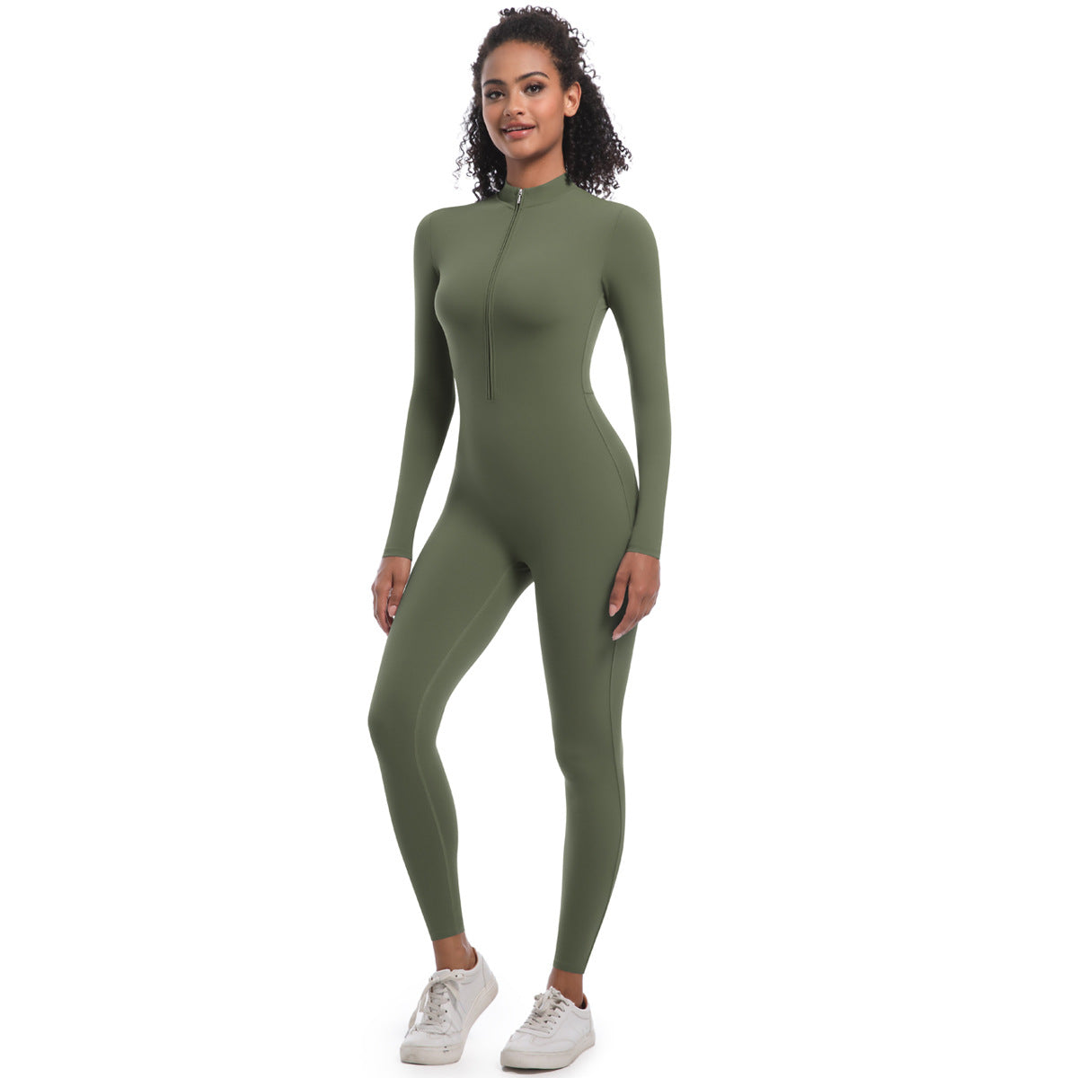 Women's Half-Zip Form-Fitting Workout Jumpsuit