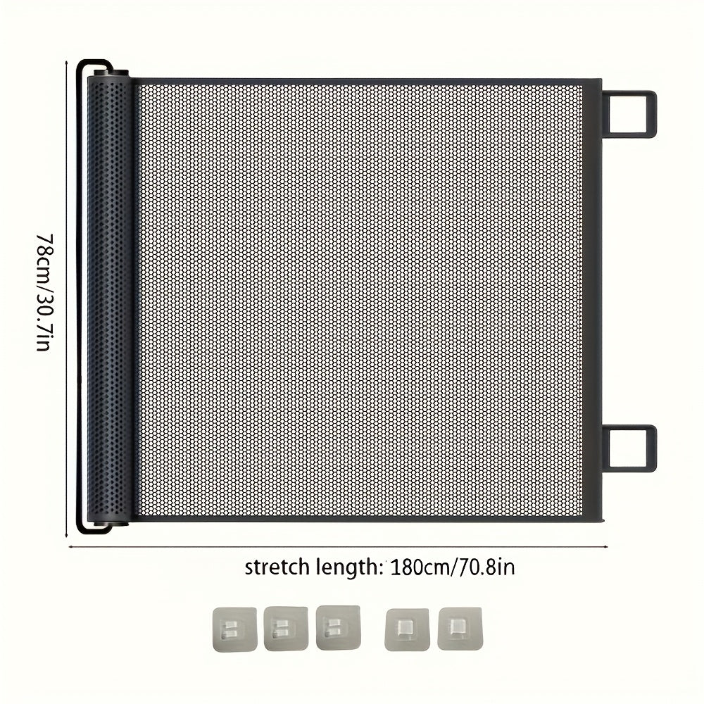 1 Easy-To-Install No-Drill Retractable Fence - Portable Cat & Dog Safety Barrier For Small Animals, Indoor/Outdoor Use, Garden Protection Screen With Simple Mesh Design, Sturdy Frame Structure, Lig...