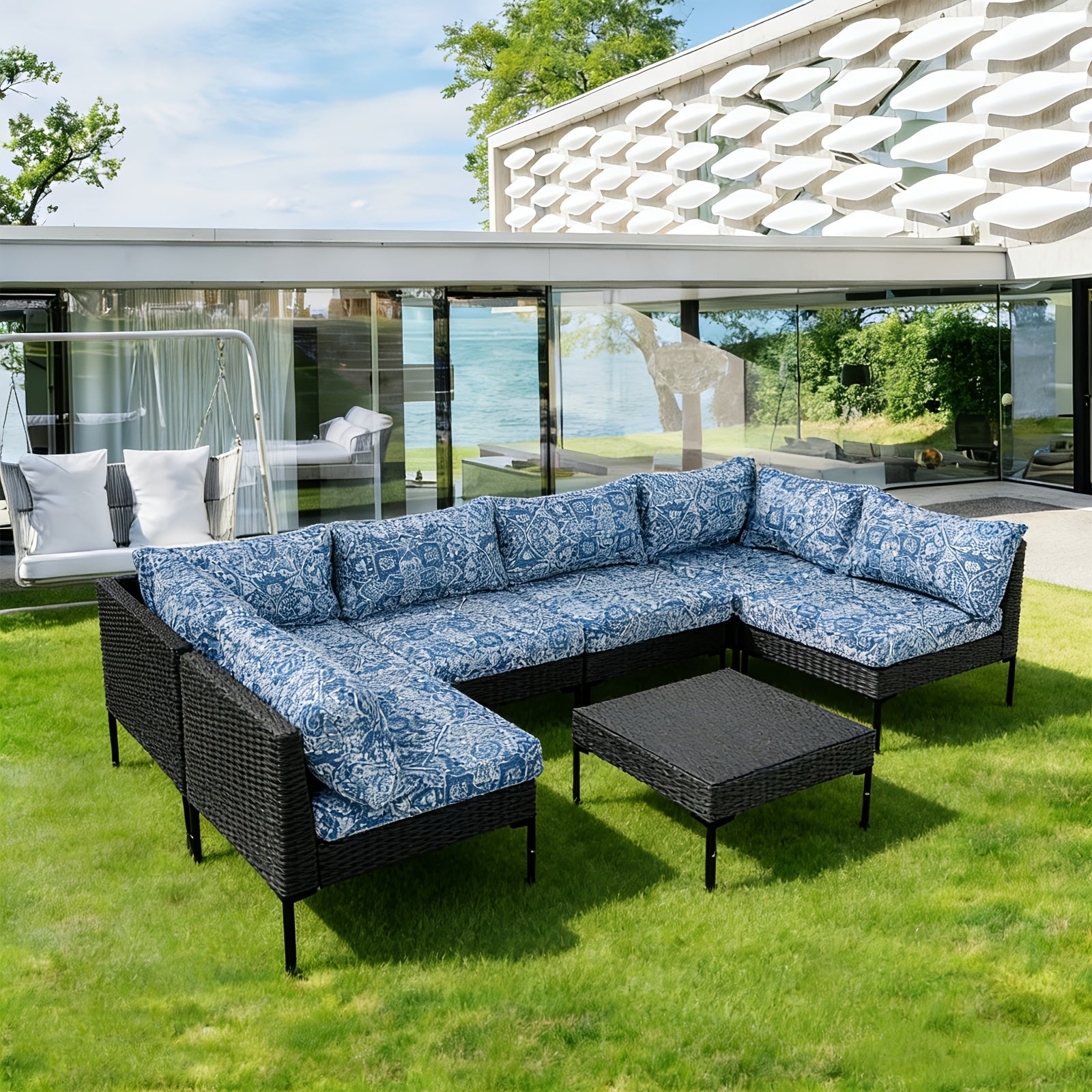 Replacement Cushions for Outdoor Furniture, 14pcs Patio Water-Resistant Replacement Sofa Cushions Splash-Proof And Fade Resistant Couch Cushion Fits 6-Seat Sectional Rattan Conversation Set