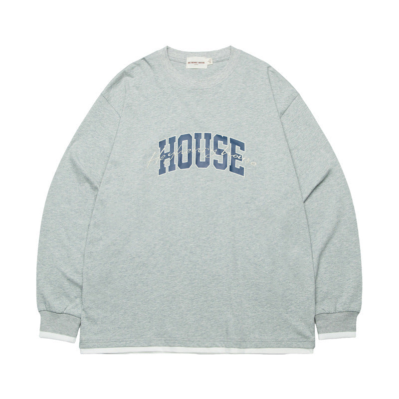 Casual Fake Two-Piece Letter Print Long Sleeve Tee