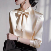 Elegant All-Match Bow-Knot Collar Long-Sleeve Shirt Womens Clothing