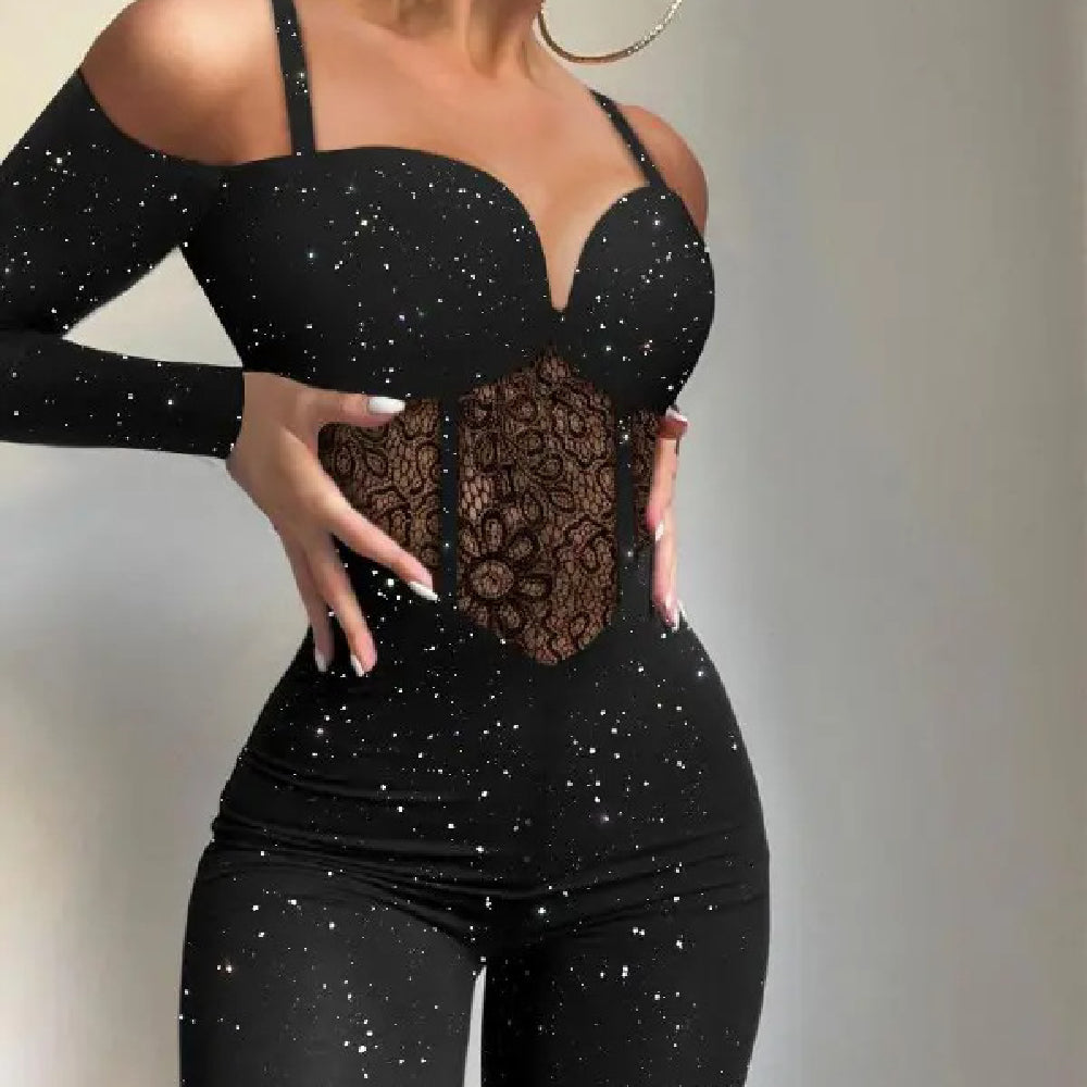 Women's Shimmer Suspender Jumpsuit Cropped Romper
