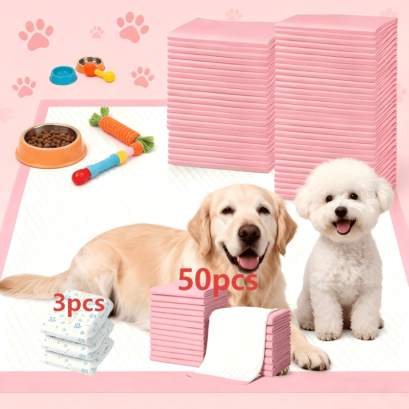 Disposable Absorbent Pet Training Pads – 50 Pink Pads with 3 Diapers, Thickened Quick‑Clean Design, Multi‑Size for Large Dogs, Cats and Rabbits