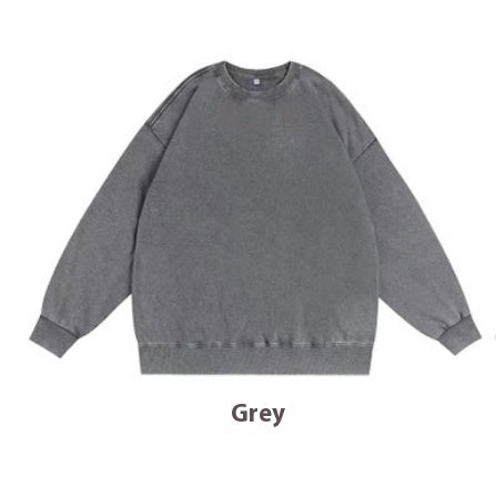 Washed Vintage Round Neck Cotton Long Sleeve Sweatshirt