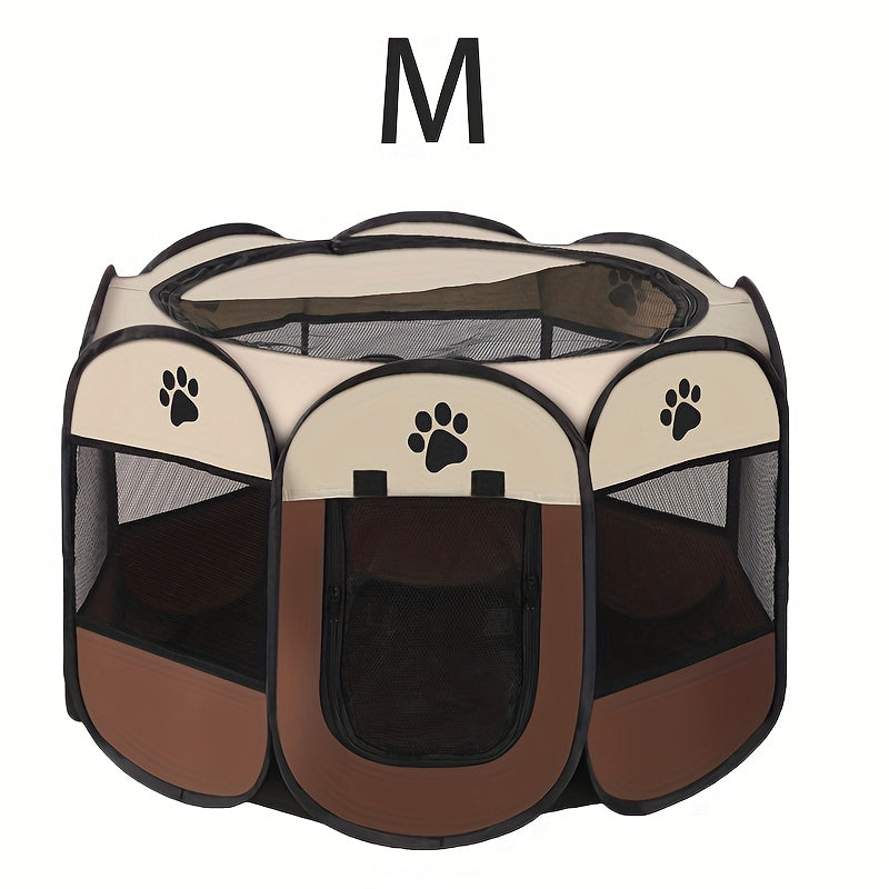 Durable Pet Playpen Durable & Foldable Oxford Cloth Octagonal Pet Playpen For Cats And Dogs  Scratch Resistant, Two-tone Design With Paw Print Accents, Indoor/outdoor Use (S, M, L), Portable &