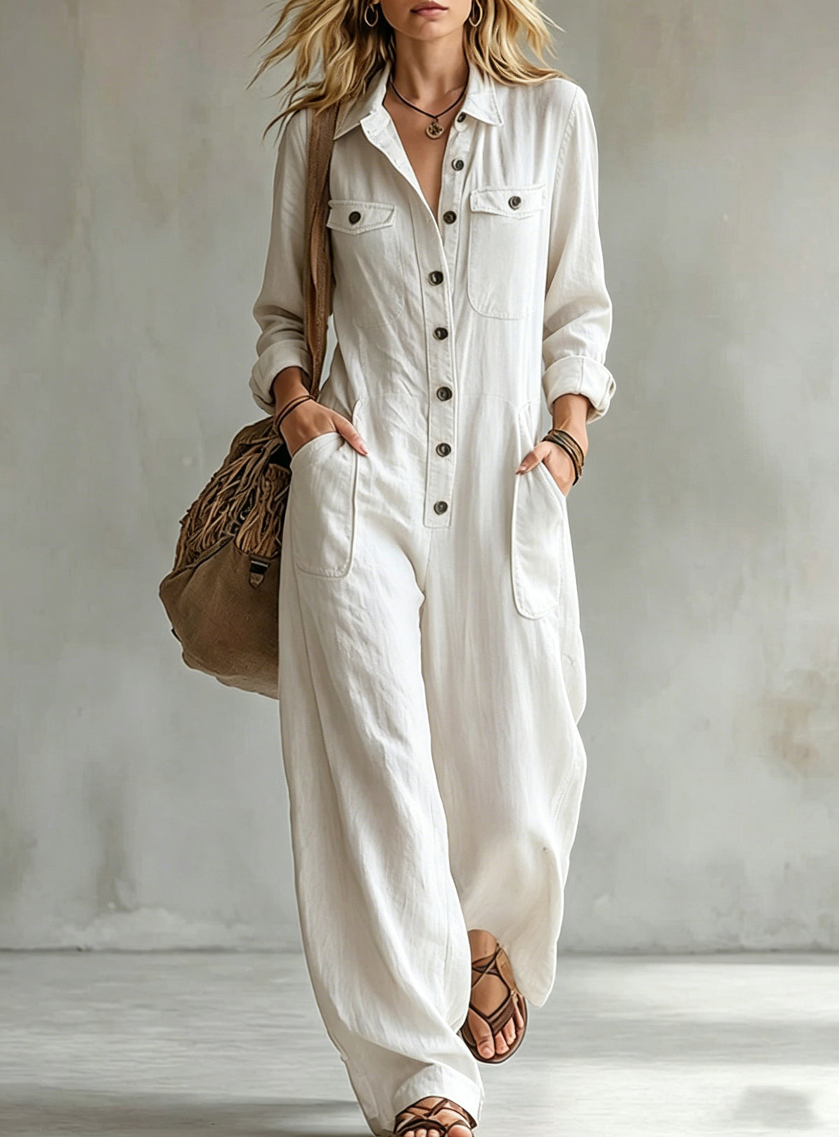 Women's Casual Linen Workwear Jumpsuit