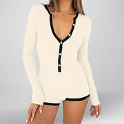 Shapewear V Neck Slim Fit Long Sleeve Jumpsuit