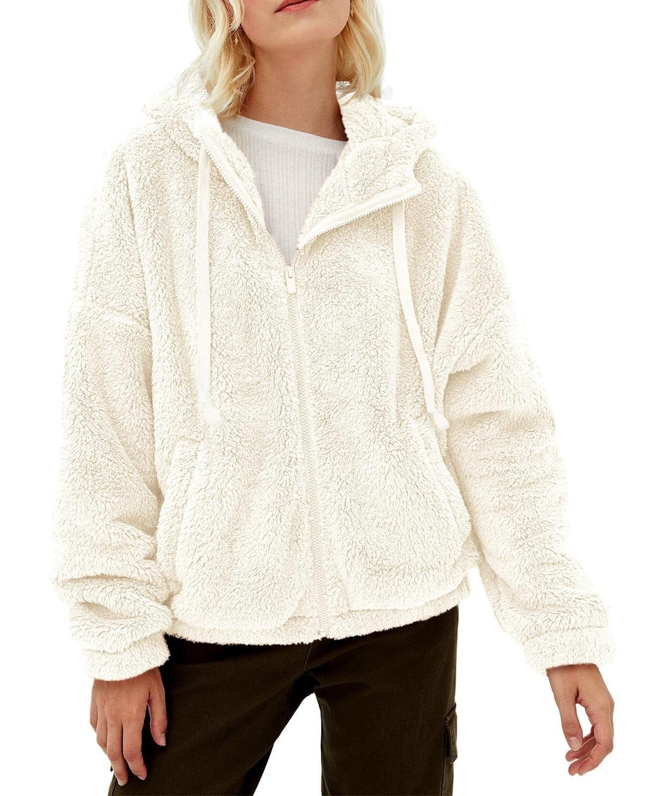 Casual And Comfortable Hooded Loose Zip Plush Pocket Sweatshirt