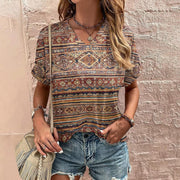 Stylish V‑Neck Printed Short‑Sleeve Casual Top for Women