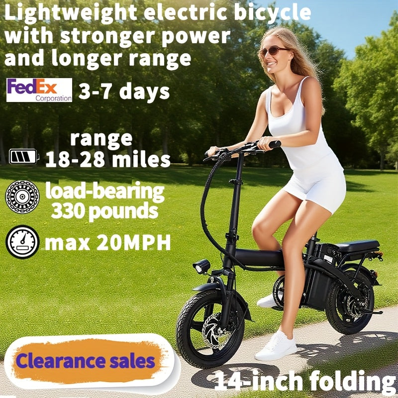 14 Inch Foldable Electric Bicycle, Clearance Sales, 330 Pound Load-bearing Capacity, Max Speed Of 20 MPH, 48V Lithium Battery, Range Of Approximately 18-28 Miles, Portable Folding Design, Outdoor C...