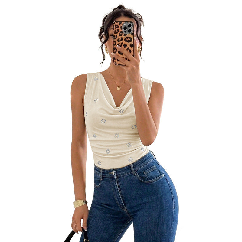 Rhinestone Boatneck Sleeveless Bodysuit