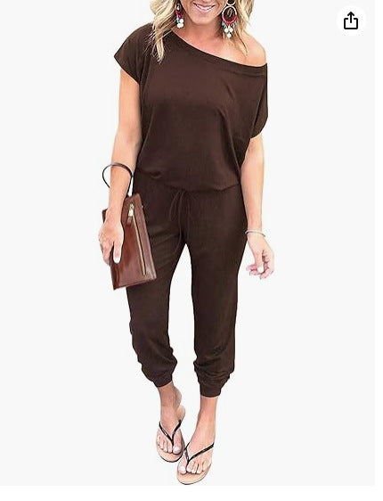 Chic Slant Shoulder Pocket Women's Jumpsuit