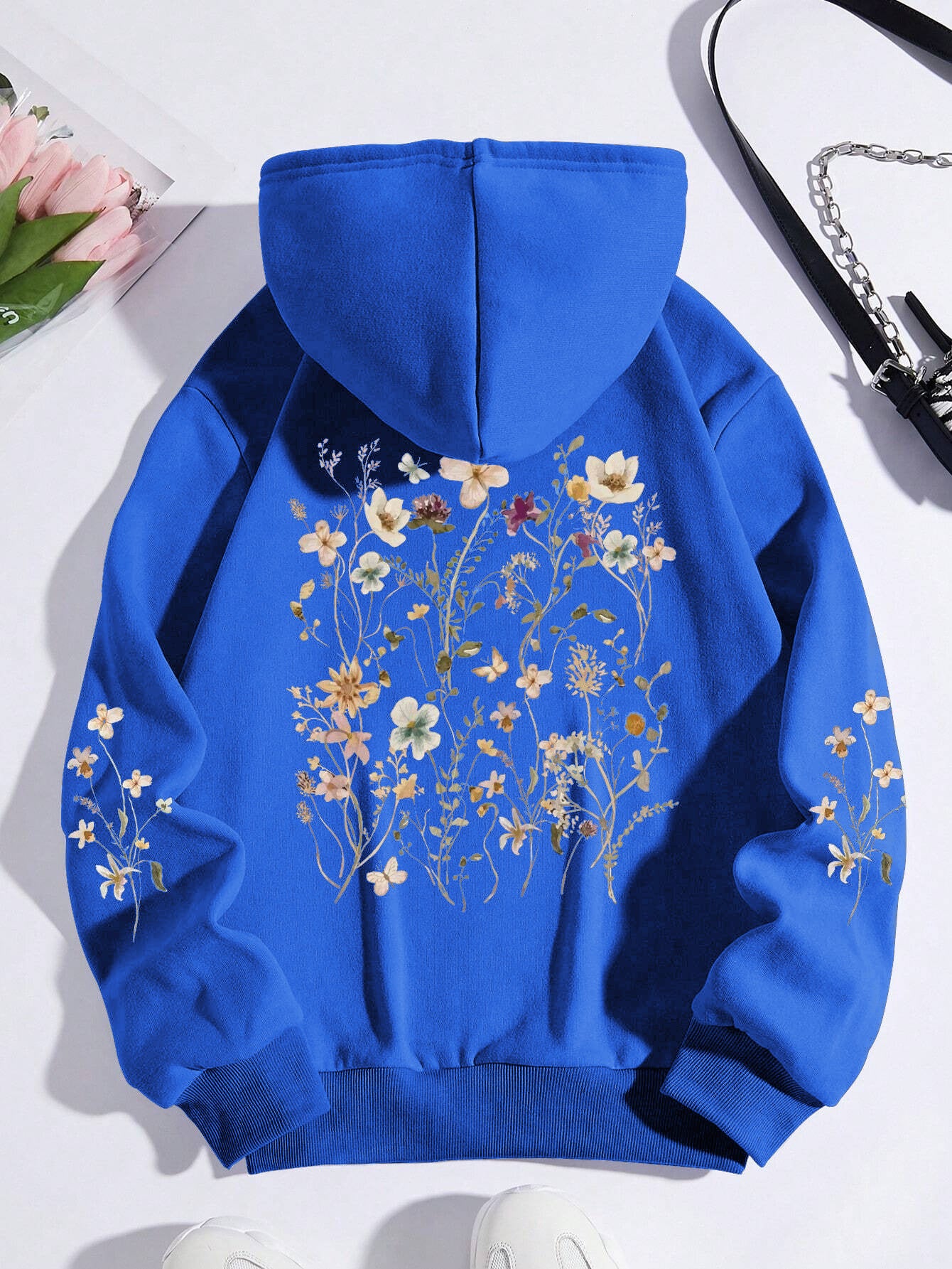 Floral Print Pocket Pullover Sweatshirt