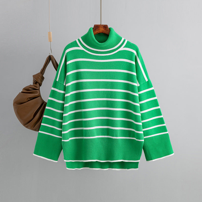 Cozy Colorblock Striped Turtleneck Sweater