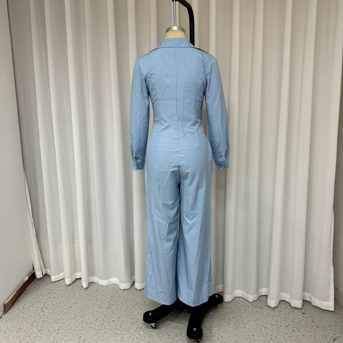 Chic Casual Polo Collar Solid Color Women's Jumpsuit