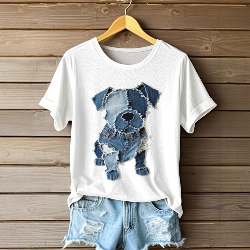 Women's Digital Print Round Neck Tee – Casual Japanese/Korean Style