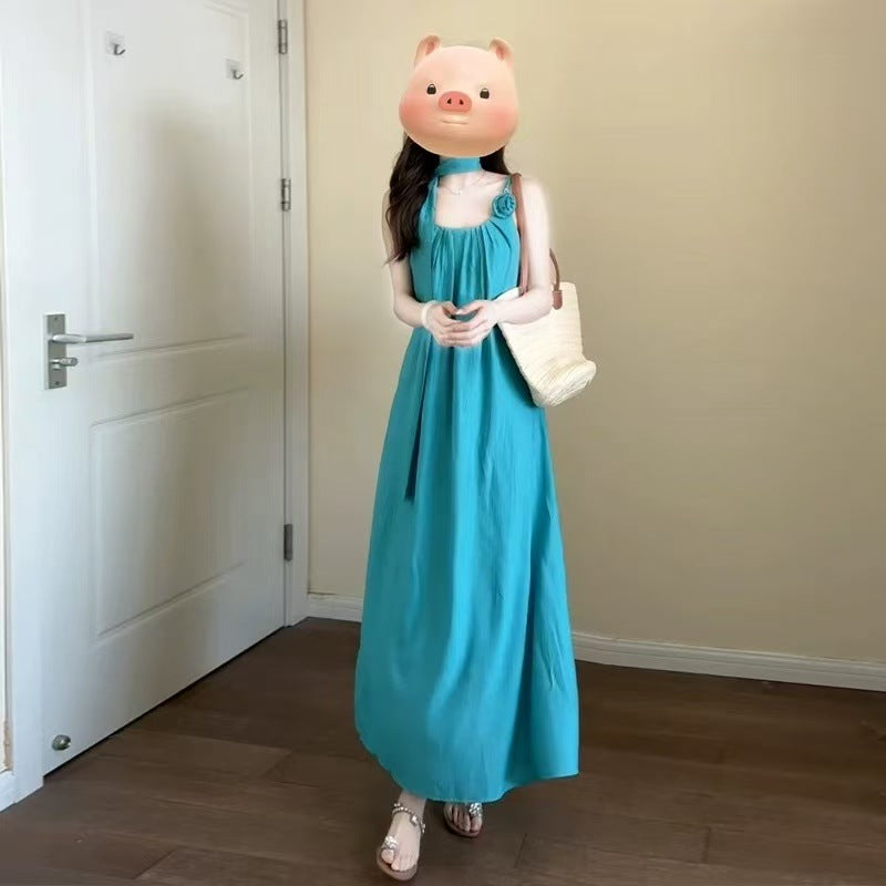 Elegant Long Dress with a Fitted Waist in French Style