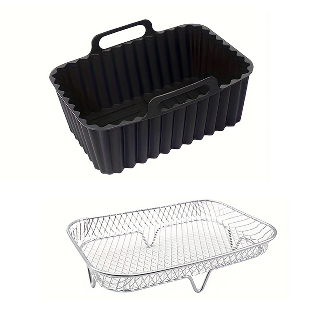 Stainless steel air fryer rack and reusable silicone liners, 2 pieces