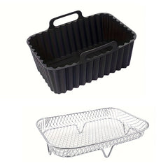 Stainless steel air fryer rack and reusable silicone liners, 2 pieces