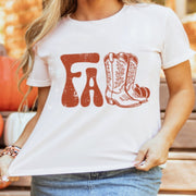 Bold White Graphic Tee for Fall Boots Style