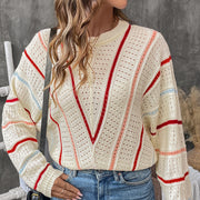 Asian Knitwear V-stripe Pattern Hollow Out Sweater