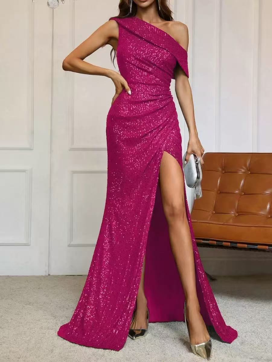 Elegant Off-shoulder High-slit Evening Gown