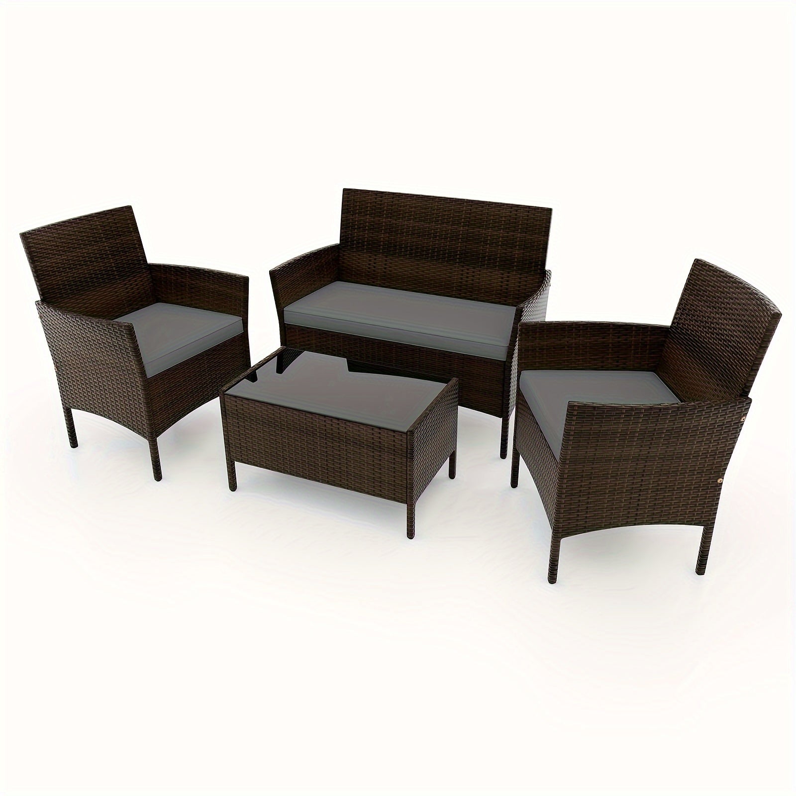 [Patio Furniture Set] 4pcs/8pcs Patio Furniture Set W/Washable Cushions And Tempered Glass Coffee Table