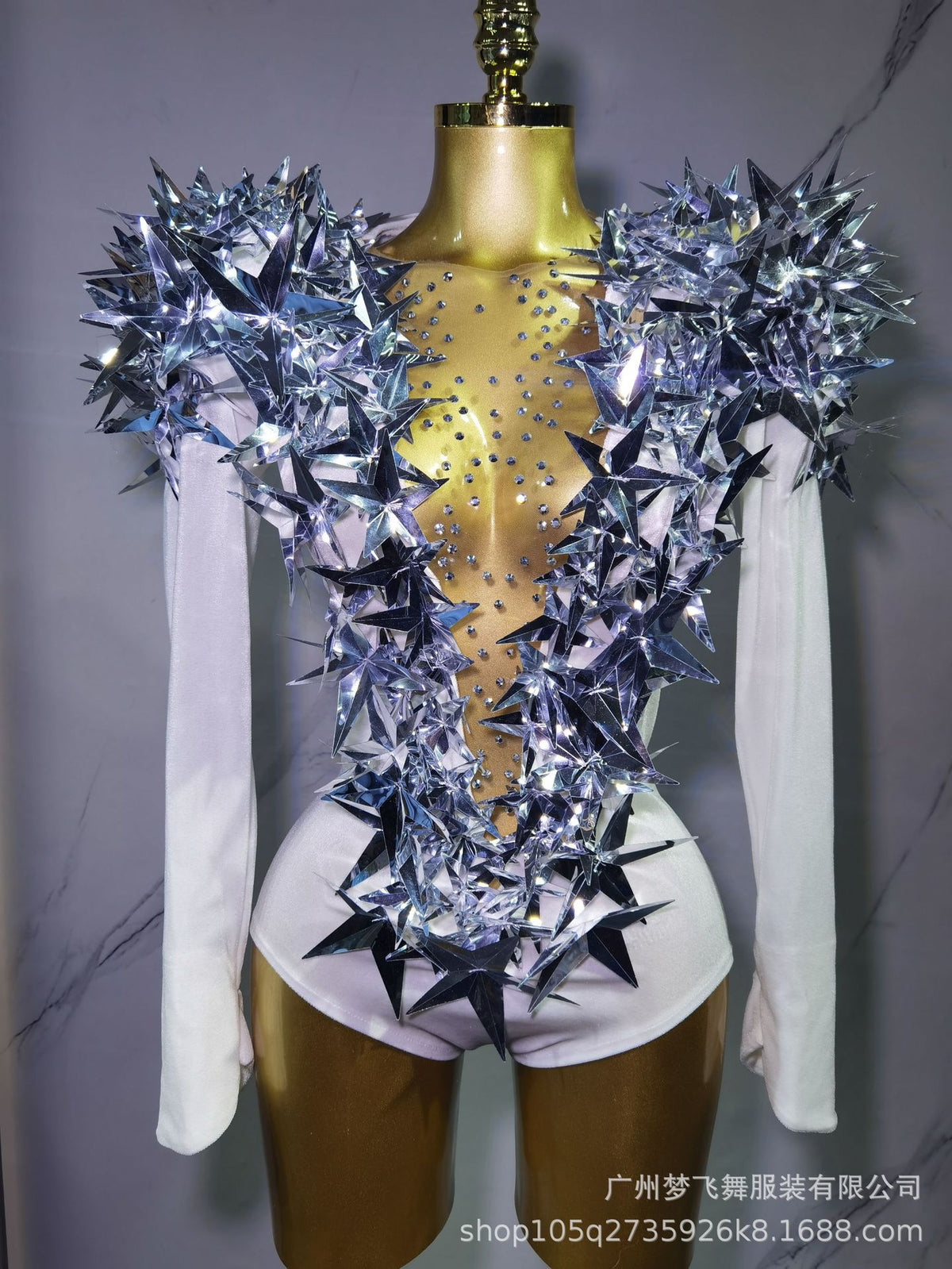 Golden Star Padded Shoulder Jumpsuit Statement Stage Outfit